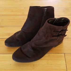 Faux Suede Brown Zip Buckle Booties